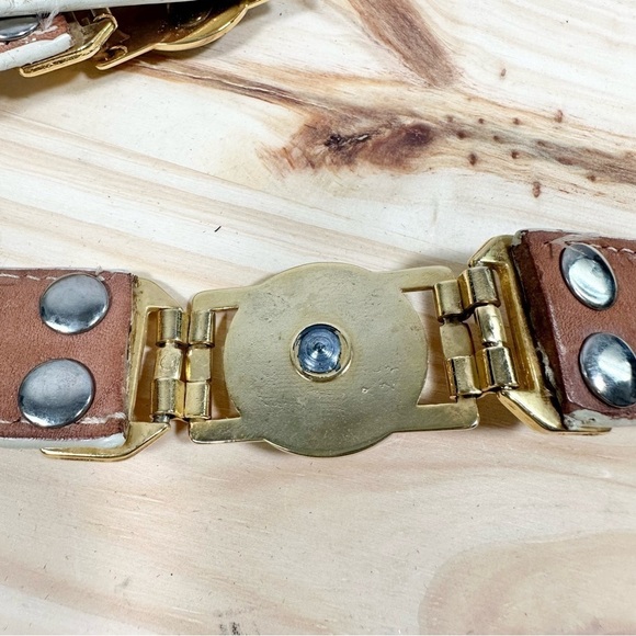 Vintage El General Genuine Caiman Skin Belt Cream Gold Metal Lion Western 40 main image 16